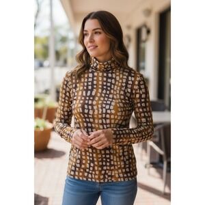 ST JOHN SPORT By Marie Gray Orange Brown Turtleneck Top   Women's Size Small